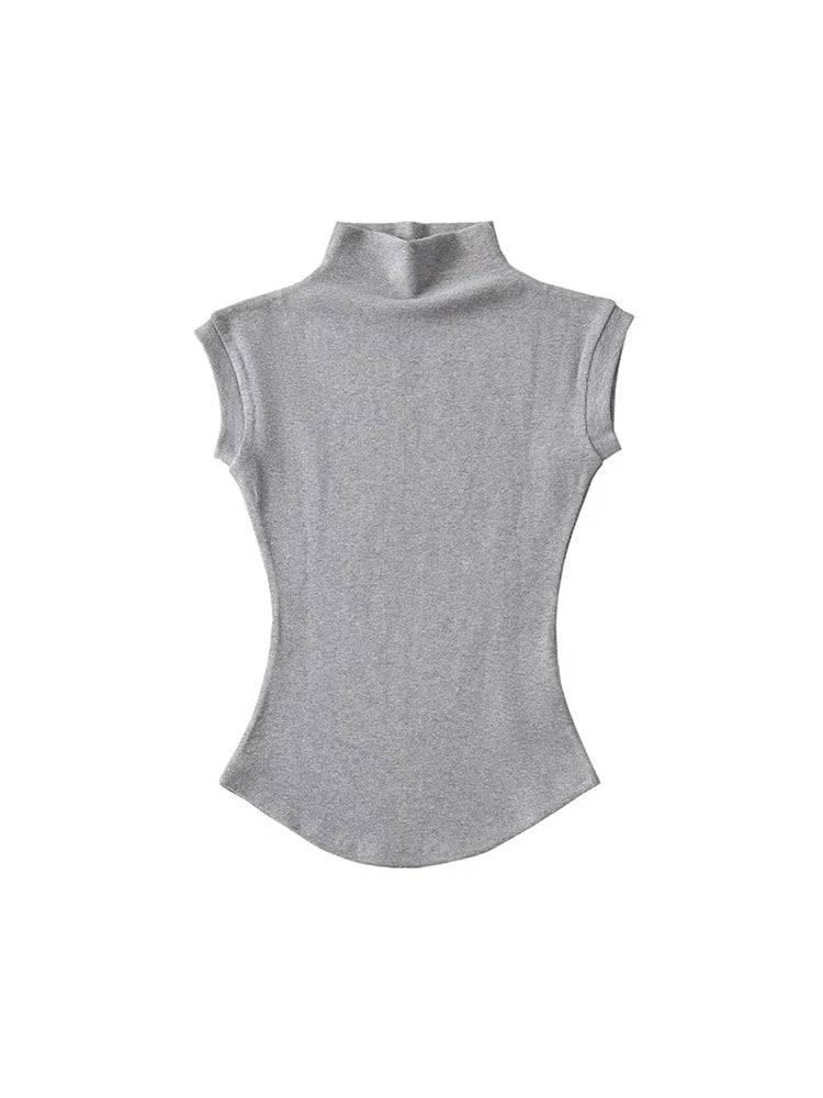 Chic Solid Turtleneck Tank – Casual Slim Pullover Summer Shirt