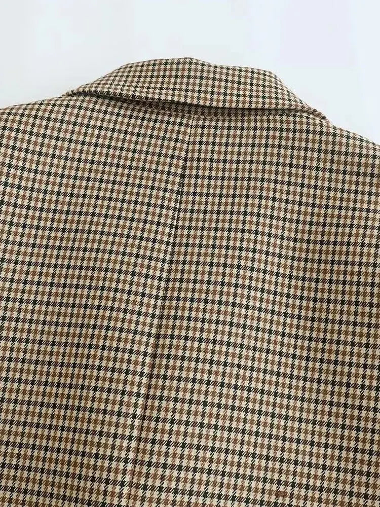 Elegant Women’s Plaid Blazer Jacket – Long Sleeve Retro Fashion