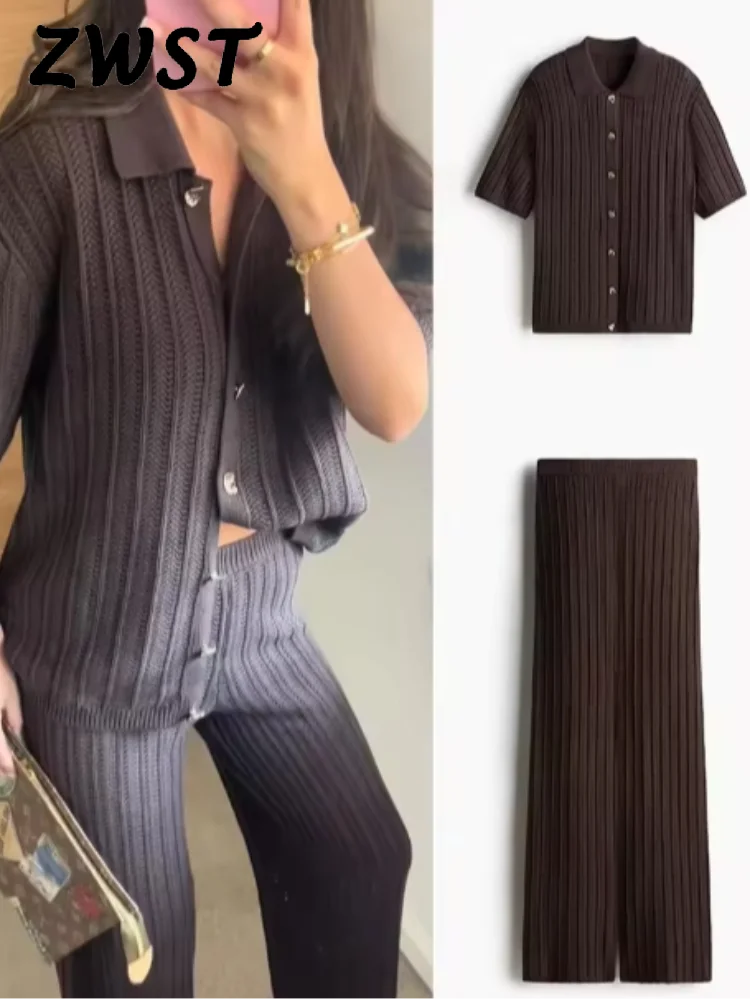 Vintage Knitted Women’s Suit – Cardigan & Straight Trousers Set