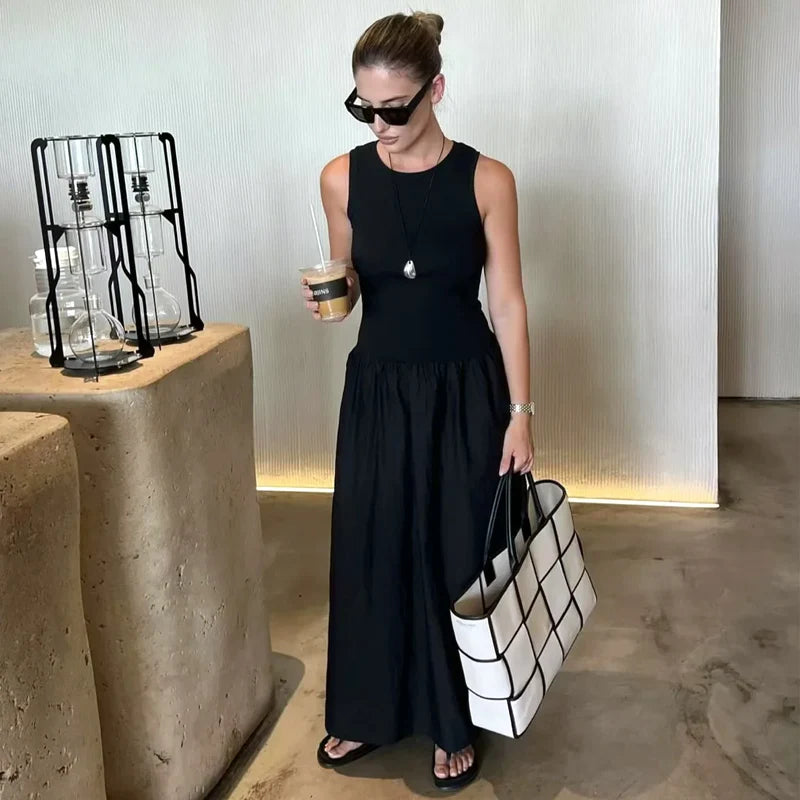 Women’s Vintage Black Maxi Dress – Fashion Casual Sleeveless Khaki & Party Dress