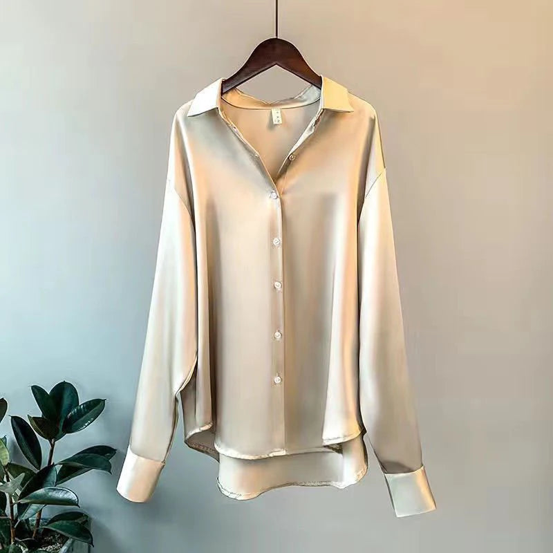 Spring Casual Knit Sweater Blouse – Buttoned Long Sleeve Top