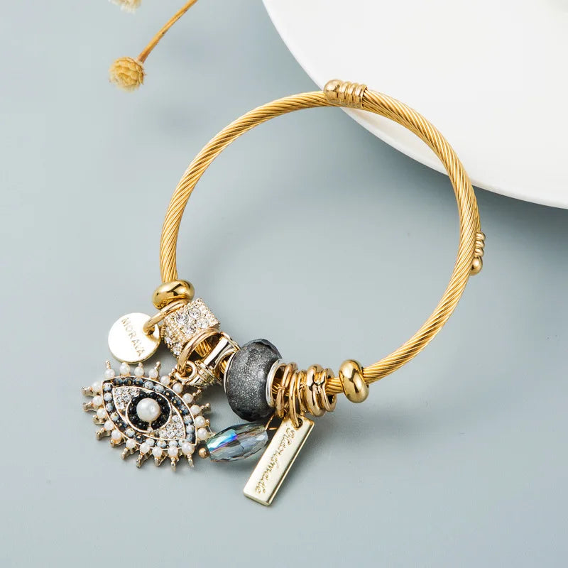Elegant Stainless Steel Beaded Love Bracelet – Multi-Element Circle Design