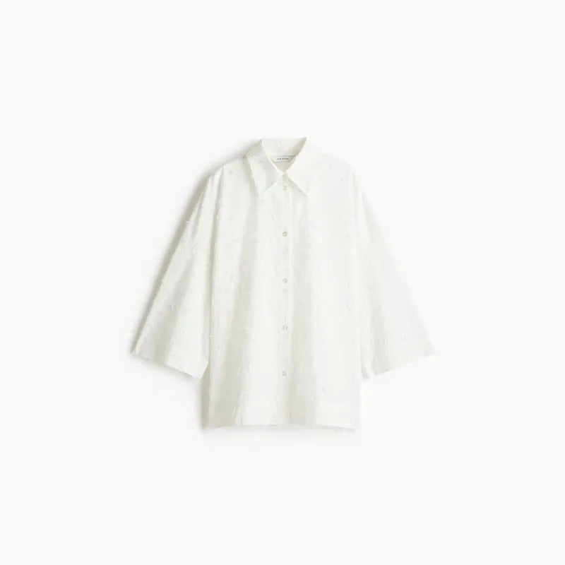 Elegant Shirt and Skirt Set – Women’s Lapel Long Sleeve Top with Pleated High Waist Skirt