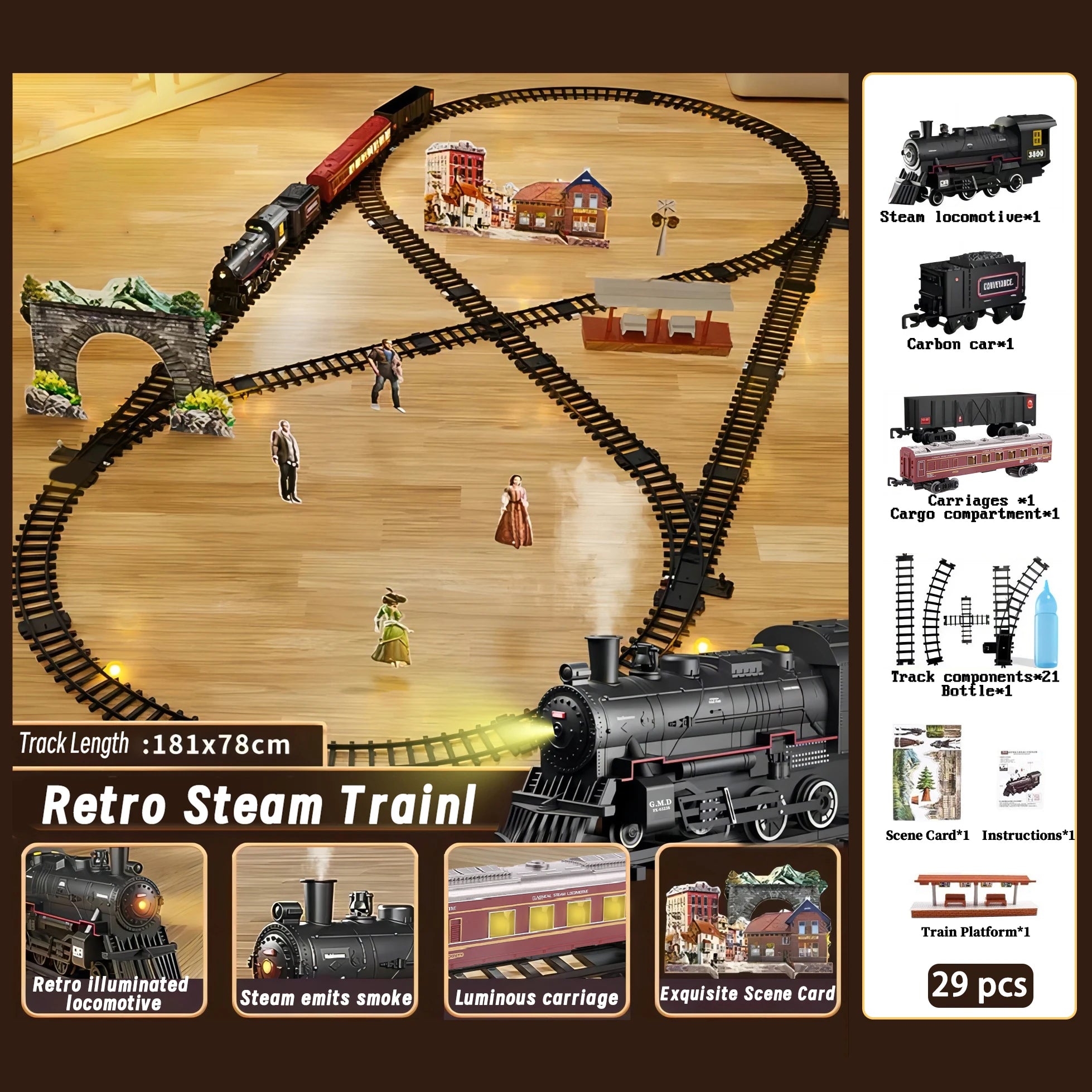 Classic Electric Steam Train Set – Battery Operated with Smoke, Lights & Sounds