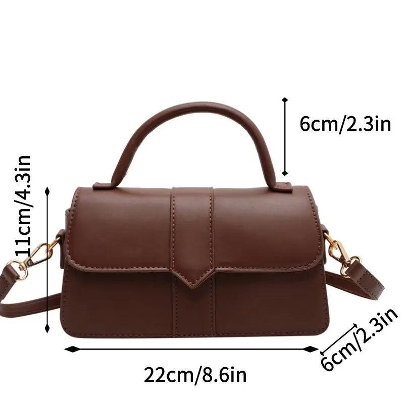 Vintage Black PU Crossbody Bag – Structured Square Satchel for Daily Use