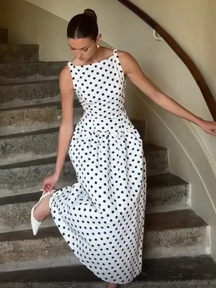 Chic Round Neck Long Dress – Slim Fit Summer Vestido for Women
