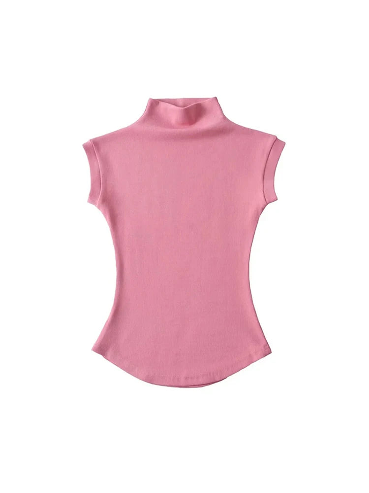 Chic Solid Turtleneck Tank – Casual Slim Pullover Summer Shirt