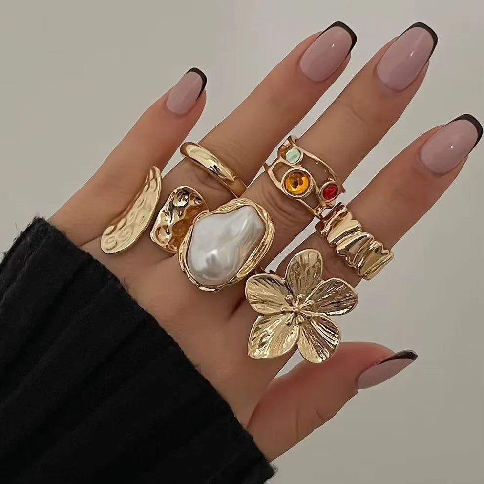 Elegant Irregular Pearl Ring Set