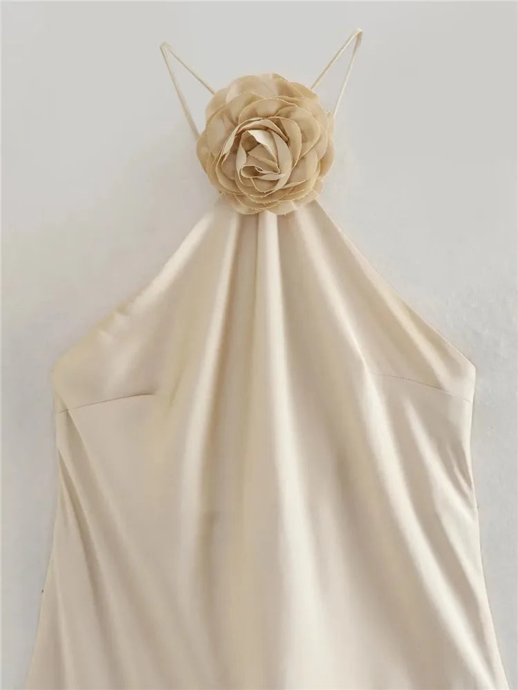 Elegant Long Satin Party Dress – Sleeveless Summer Halter Gown