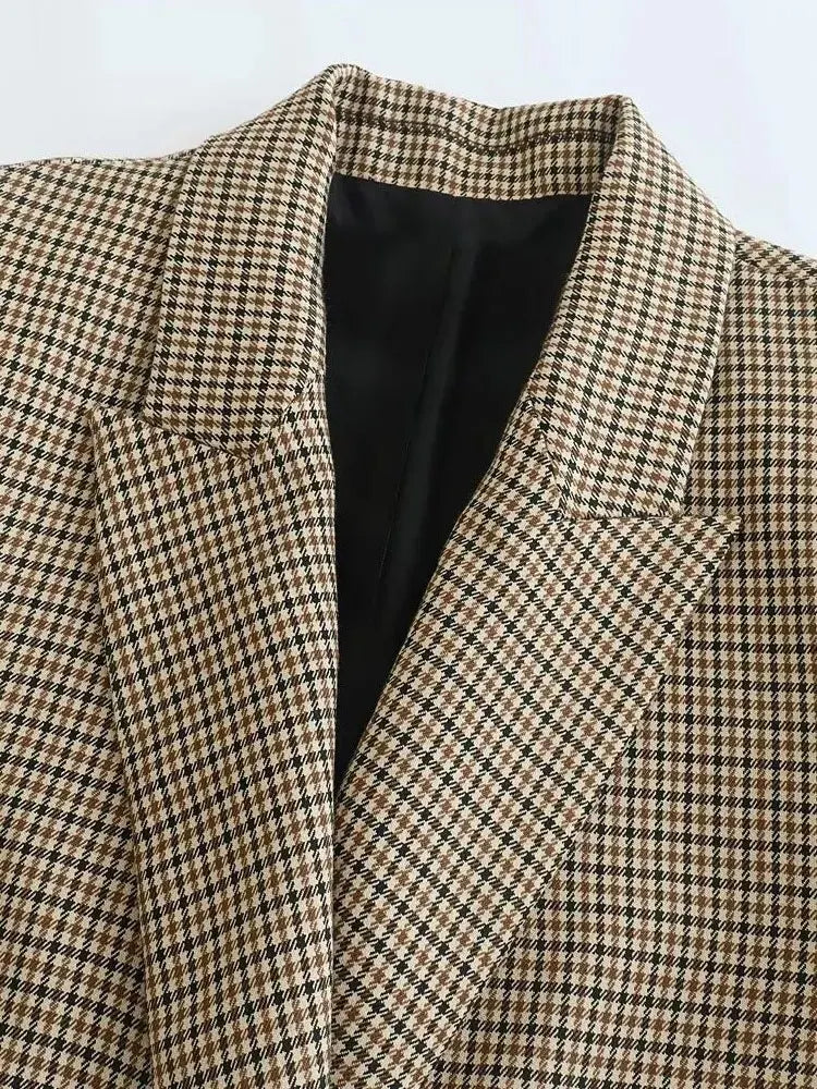 Elegant Women’s Plaid Blazer Jacket – Long Sleeve Retro Fashion