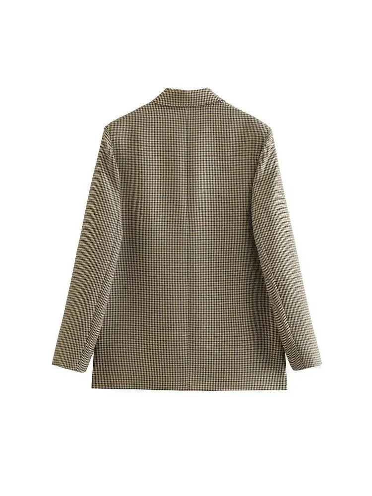 Elegant Women’s Plaid Blazer Jacket – Long Sleeve Retro Fashion