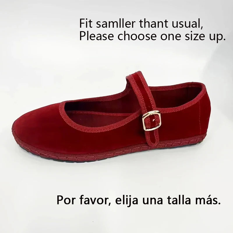 Women’s Velvet Ballet Flats – Handcrafted Mary Jane Streetwear Shoes