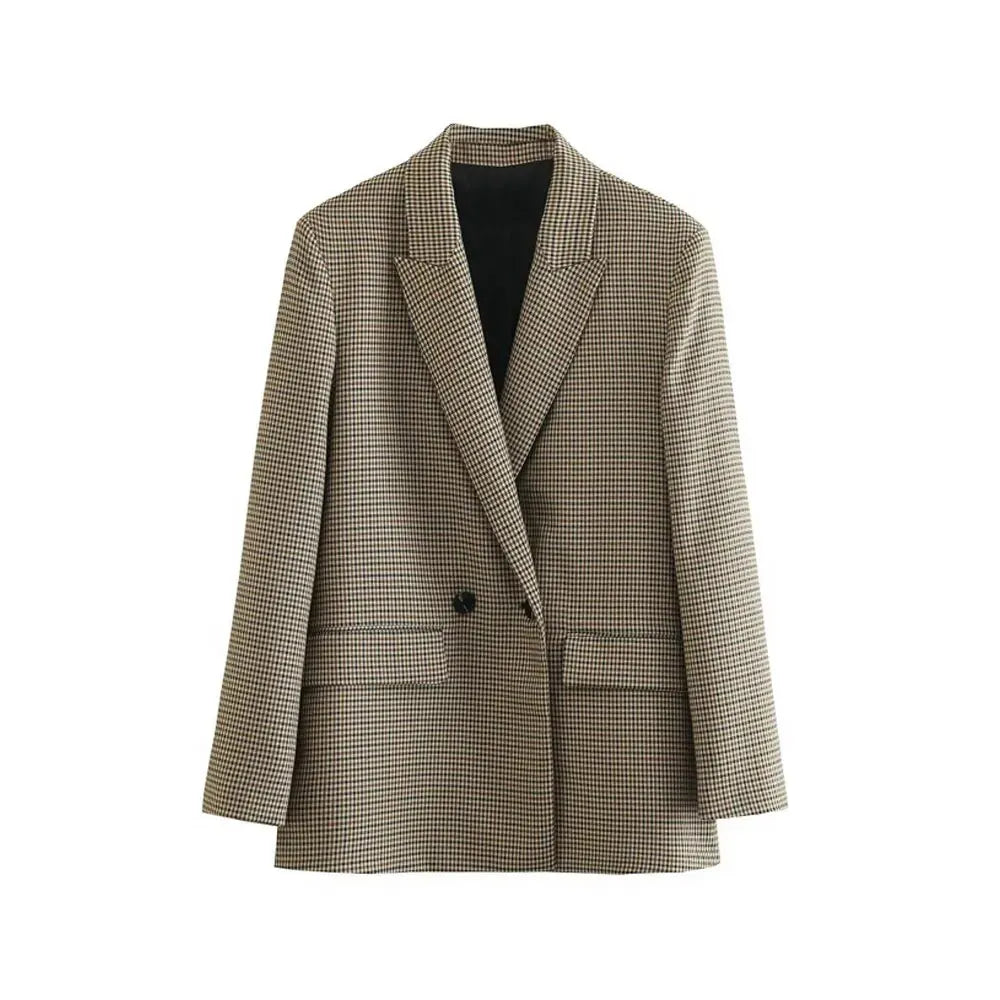 Elegant Women’s Plaid Blazer Jacket – Long Sleeve Retro Fashion