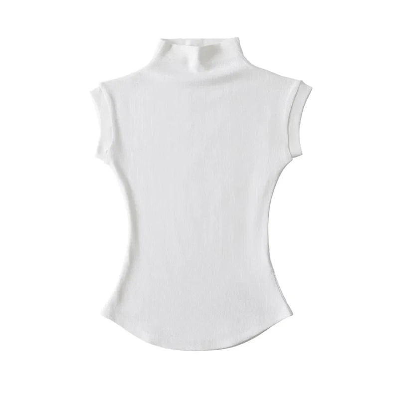 Chic Solid Turtleneck Tank – Casual Slim Pullover Summer Shirt