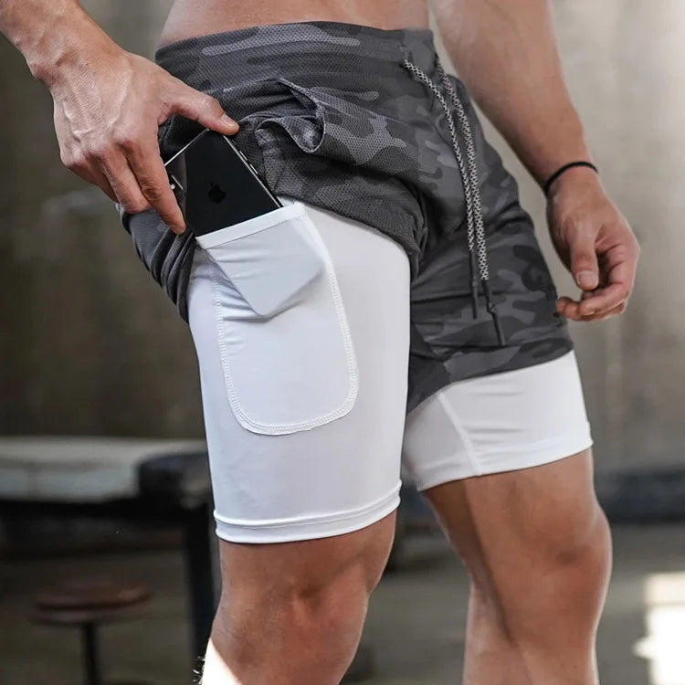 Men’s 2-in-1 Camo Running Shorts – Quick-Dry Gym & Fitness Training Wear