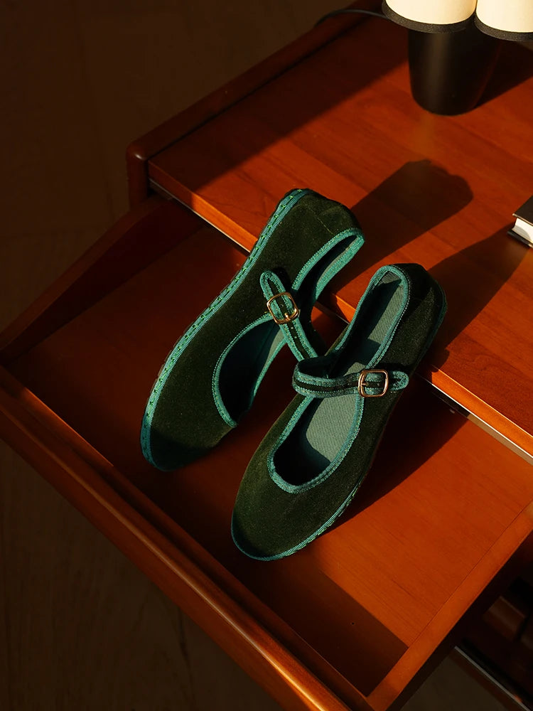Women’s Velvet Ballet Flats – Handcrafted Mary Jane Streetwear Shoes