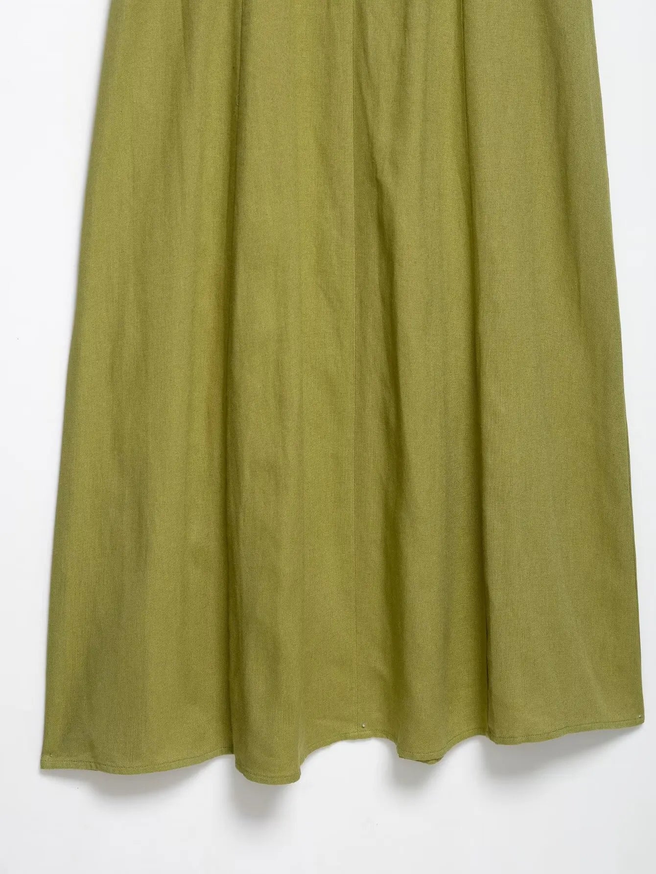 Ladies’ Vacation Midi Dress – Solid Green Square Neck with Front Buttons