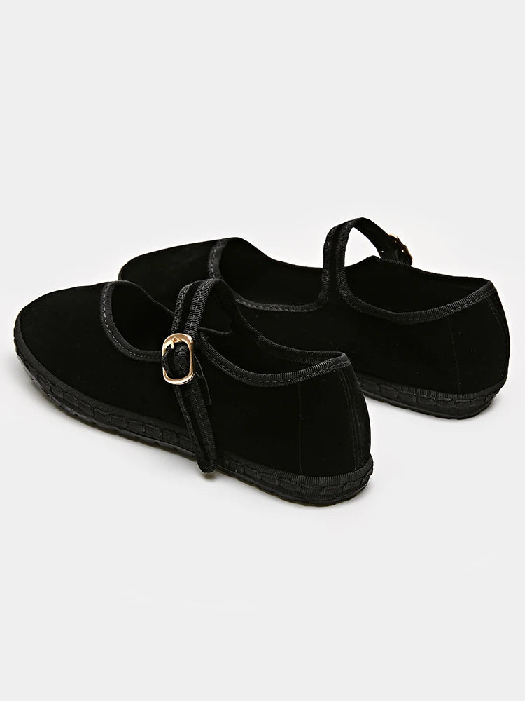 Women’s Velvet Ballet Flats – Handcrafted Mary Jane Streetwear Shoes