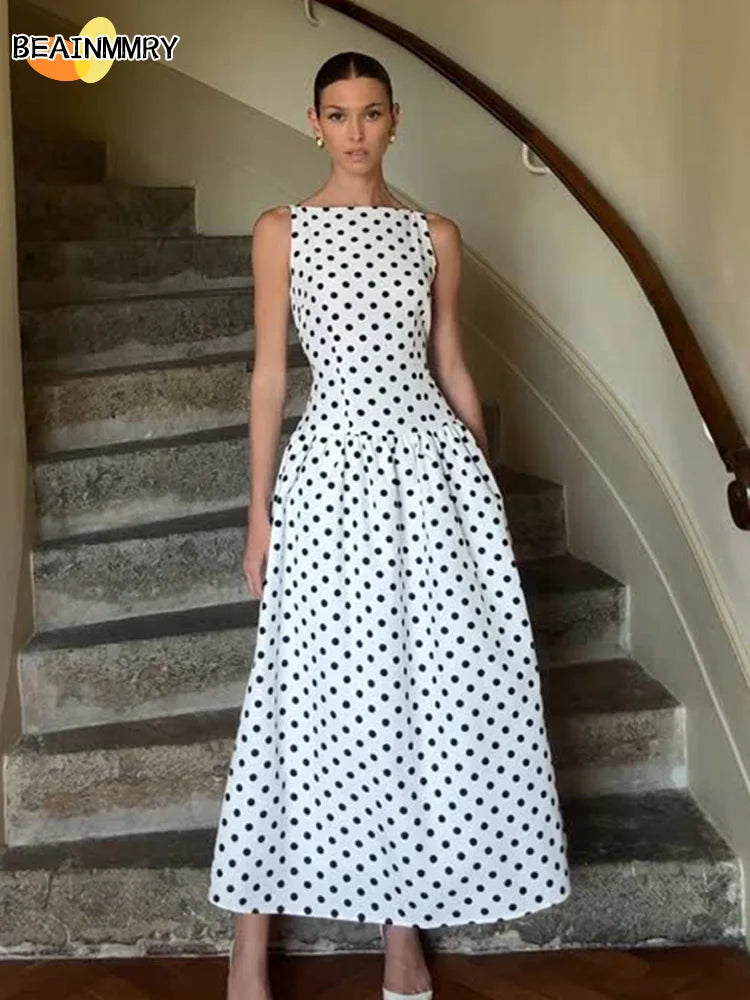 Chic Round Neck Long Dress – Slim Fit Summer Vestido for Women