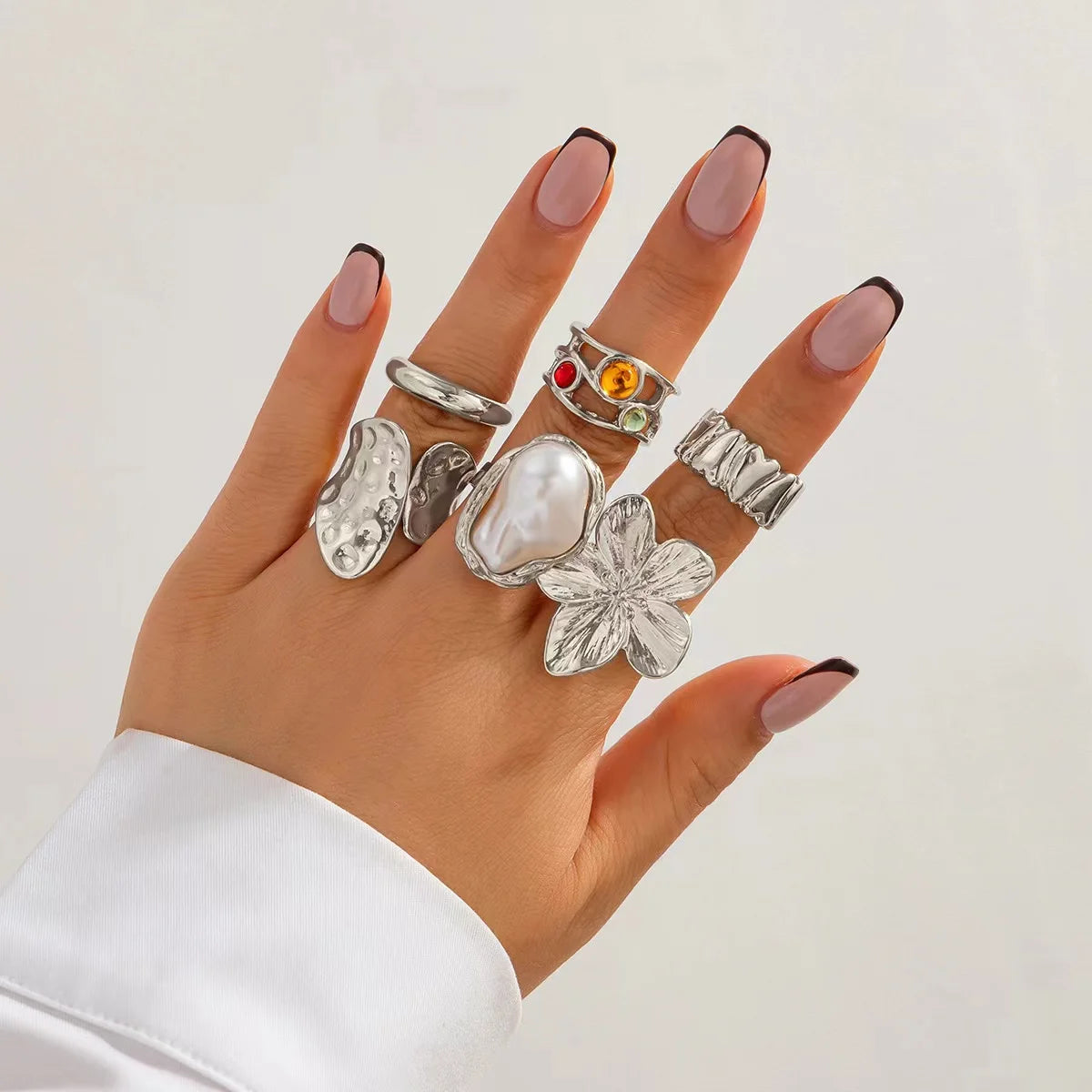 Elegant Irregular Pearl Ring Set